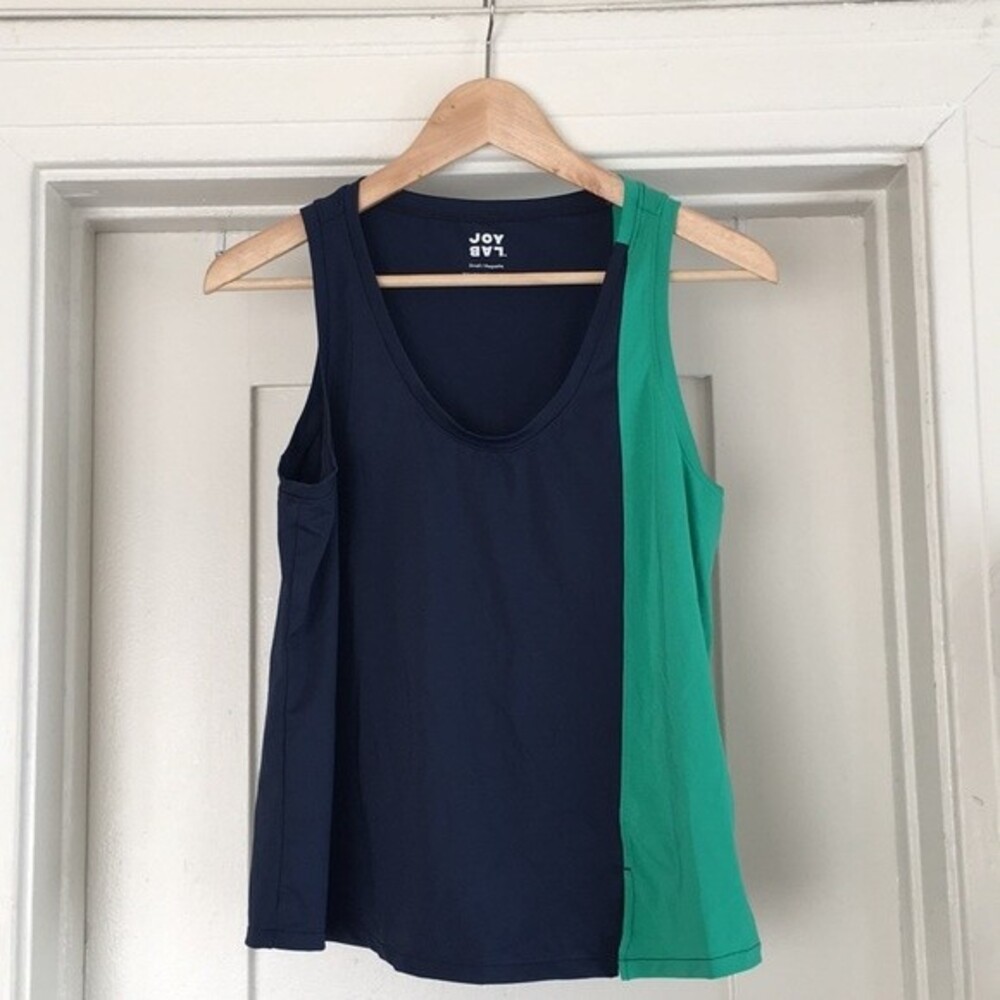 JoyLab workout exercise athletic tank top shirt navy green womens size small